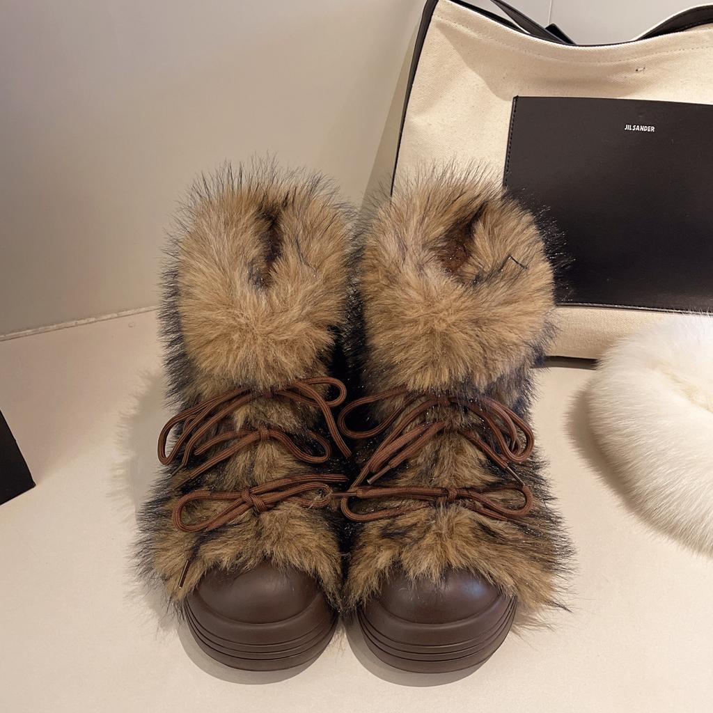 [Fanfna] Thick-soled Inner Height-increasing Fur Snow Boots Women's 2025 Autumn and Winter New Velvet Thickened Warm Cotton Shoes