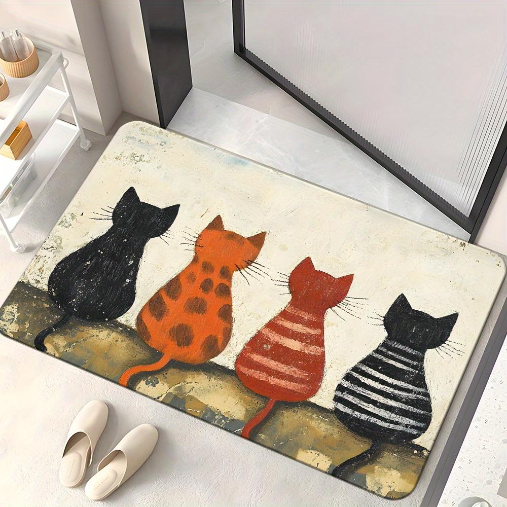 

Charming Trio of Cats Design Non-Slip Door Mat - Absorbent Microfiber, Machine Washable Polyester Mat for Bedroom, Living Room, 40x60cm