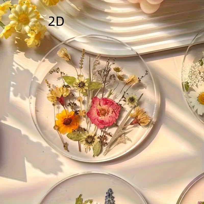 1/4PC 2D Round Colorful Printed Coasters Transparent Artistic Floral Coasters Wedding Birthday Table Decor Mother's Day Gifts