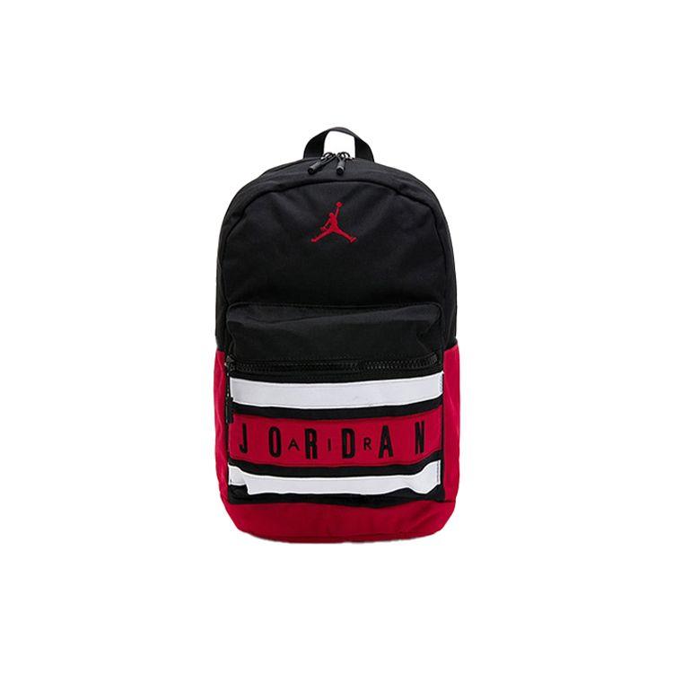 

Jordan Aj6 Sports Striped Embroidered Logo Polyester Basketball Backpack Unisex Backpack Black 9A0290-KR5 Black Red