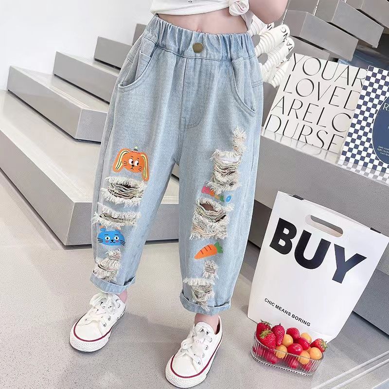 Mädchenhosen Frühling Graffiti Ripped Jeans Kinder Trendige Freizeithosen Jungenhosen