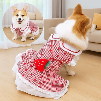 Fashion Cute Pet Strawberry Dress Breathable Thin Design Cat Skirt Soft Pet Summer Clothes for Puppy Kittens