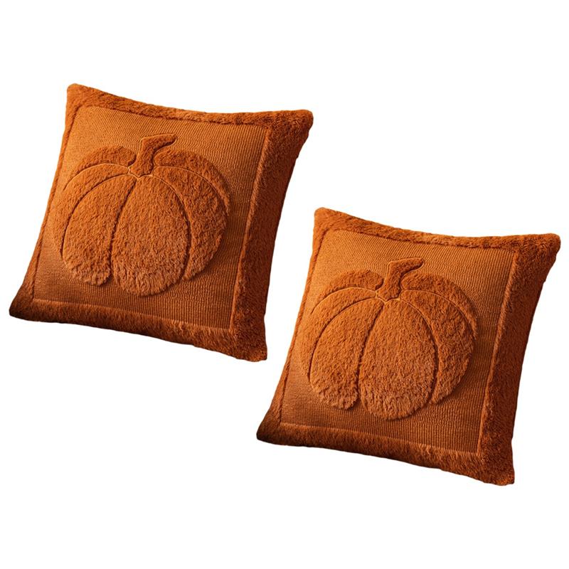 ABGR-Fall Pillow Covers 2-Pack Fall Beige Pumpkin Embroidered Cushion Covers Soft Plush Faux Leather Cushion Covers C 180x220cm 2350₽