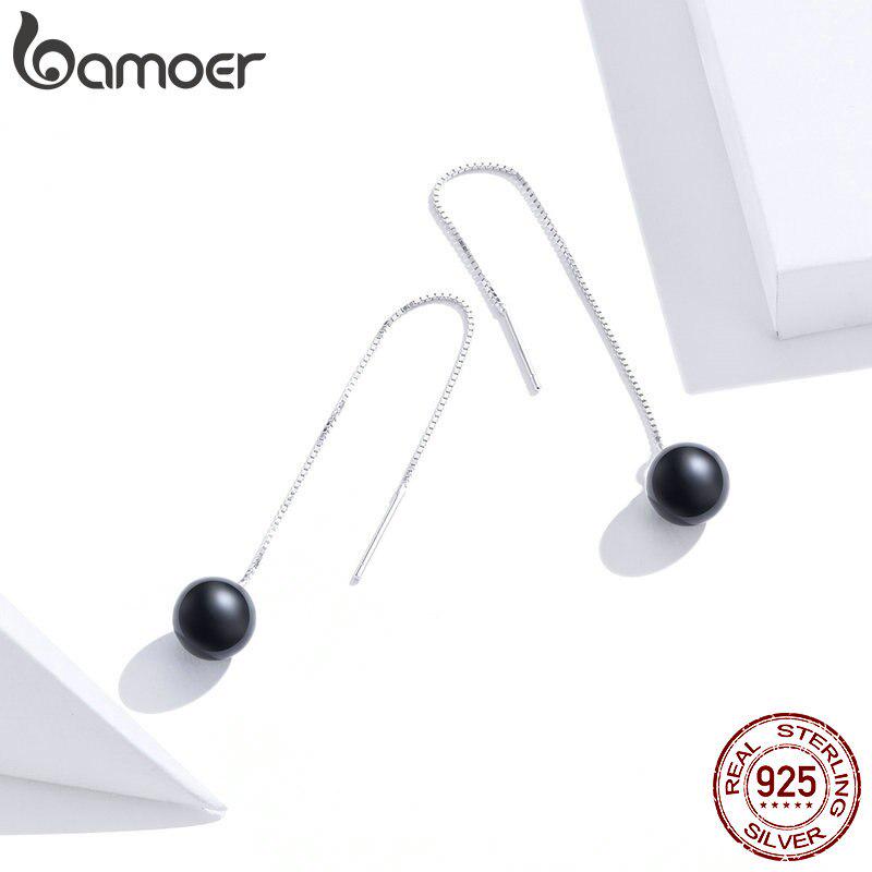 

Серьги с круглым агатом на длиной цепочке чёрный