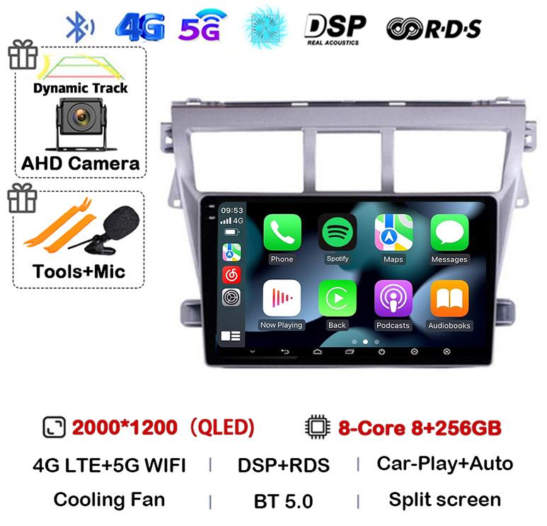 Android 14 Carplay Auto Car Radio For Toyota Vios Yaris 2007 2008 2009 2010 2011 2012 Multimedia Video Player 4G WIFI GPS Stereo