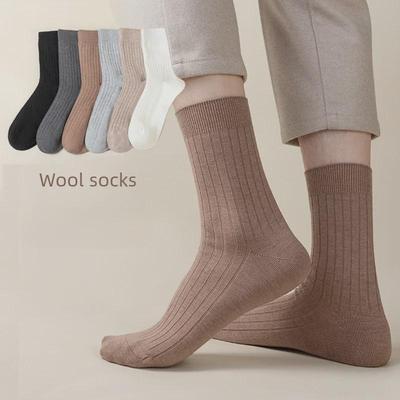 Herren Merino Wolle Mittelhohe Socken, Einfarbig, Doppelstrick, Warm, Lässig Retro, Vielseitig, Herbst/Winter Lange Socken