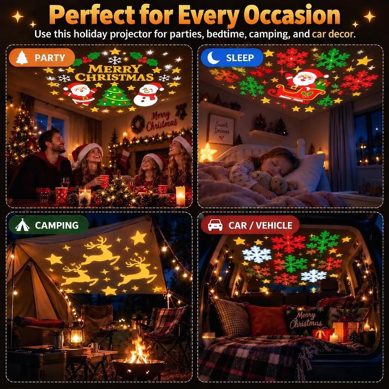 Christmas Projector Light Plug and Play LED Night Light with 6+ Patterns for Home Holiday Party Decoration