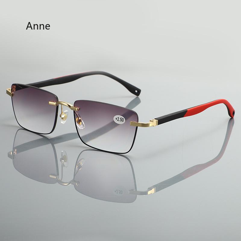Frameless Elastic Hinge Reading Glasses Men Business Square Hyperopia Eyewear Trendy Non Slip Legs Sun Presbyopia Glasses Gafas