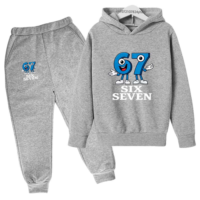 Six Seven Funny Number Print Kids Spring Autumn Casual 2pcs Hoodie+Pants Tracksuits 2-13 Years Boys Girls Daily Outfits Clothes