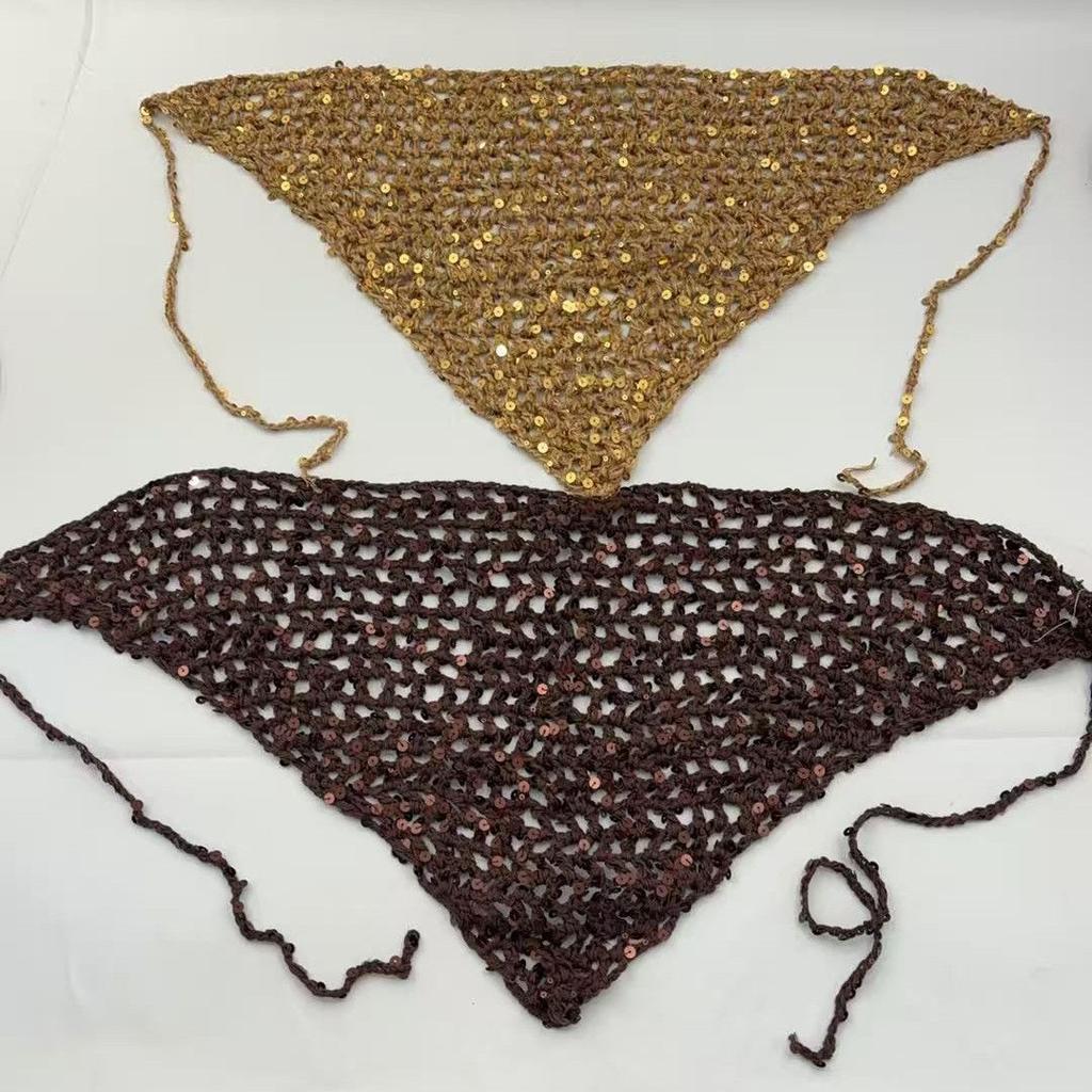 Vintage ethnic style sequins Spice girl triangle scarf headscarf waist scarf fart curtain women's summer seaside vacation shawl versatile