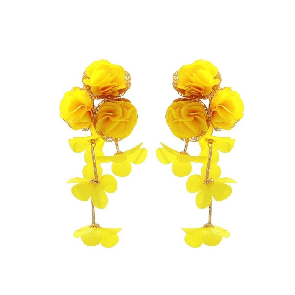 Chiffon Flowers Tassel Earrings Multicolor Women Earrings Sweet Long Drop Earring  Ear Jewelry
