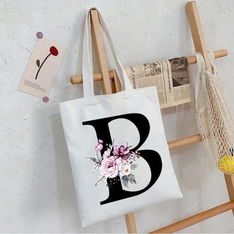 Alphabet24 Letter Print Student Portable Canvas Bag Tote Bag Large Capacity Messenger Bag