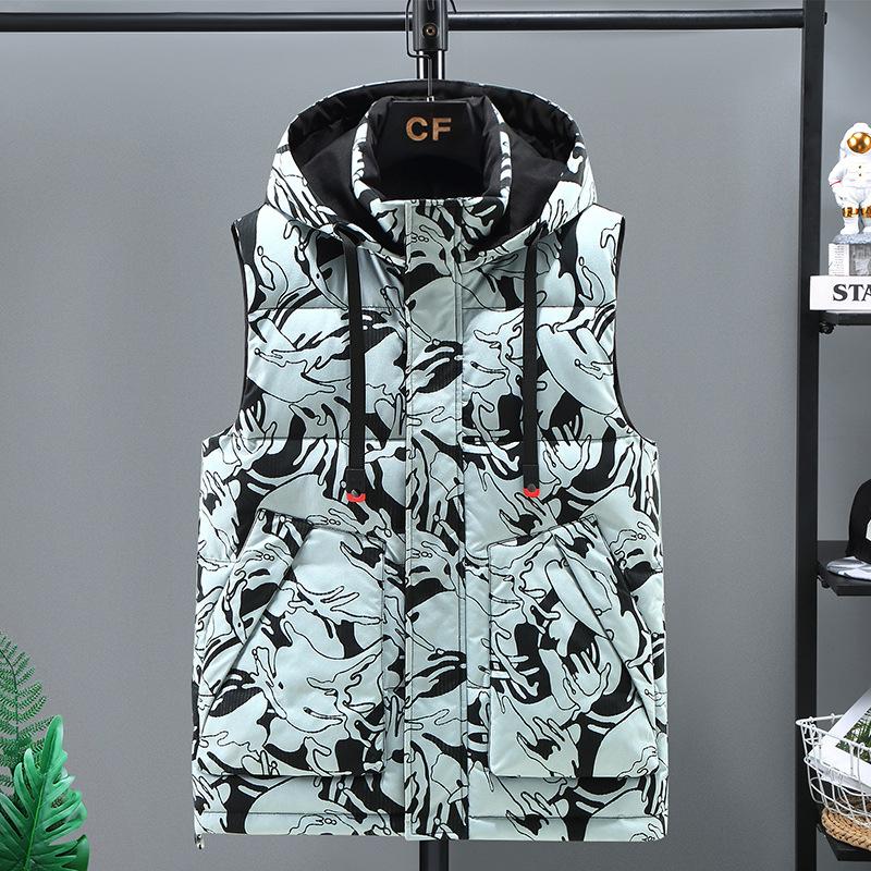 

Waistcoat Men s Autumn and Winter Sleeveless Jacket Thickened Trend Shoulders Workwear Down Cotton Horse Jacket Camouflage Men s Hooded Waistcoat L