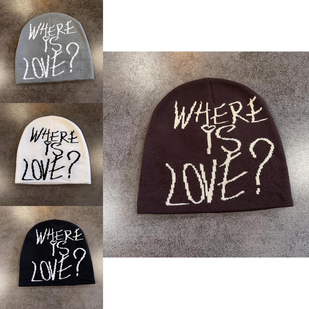 Korean Winter Knit Cap For Women With Letter Print Style Casual Cold Weather Hat