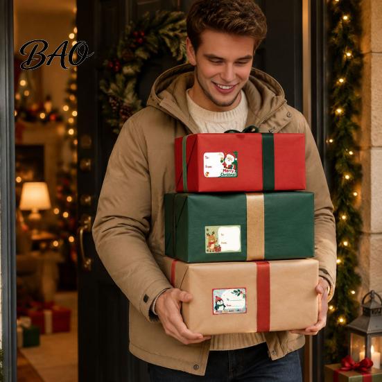 Seasonal Gift Label Rolls 180PCS/Roll Christmas Writable Stickers, Self-Adhesive Decorative Labels, Featuring Snowman And Tree Party Favor Tags