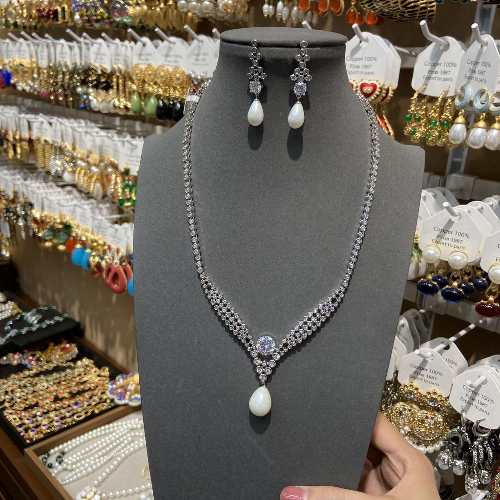 Zircon Necklace Earrings Wedding Water Drop Pendant Necklace Earrings Jewelry Set