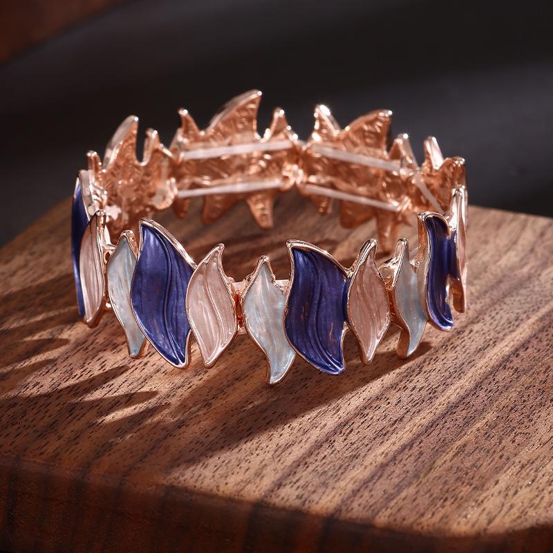 

Новый цвет живопись маслом геометрический лист эластичный браслет, модный и простой женский универсальный браслет с листом