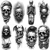 3pcs Temporary Tattoo Black And Grey Realism Demon Bat Skull Skull With Cat Skull With Eagle And Snake For Arms Thighs