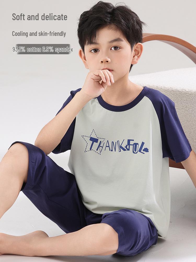 2026 Boys' Lycra Cotton Pajama Set – Thin Summer Air Conditioning Sleepwear for Kids