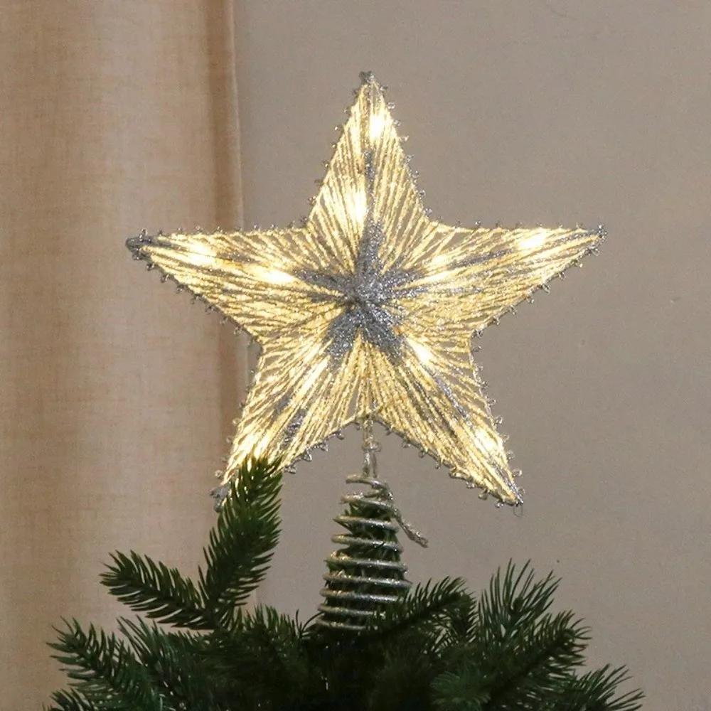 3D Glitzerstern Weihnachtsbaumspitze Eisen Hohl Schneeflocken Weihnachtsbaumschmuck Leuchtend Partydekoration Leuchtende Baumspitze
