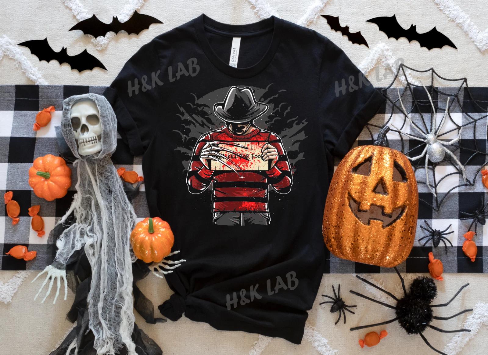 Halloween Freddy Krueger, Freddy Will Kill For Food Black T-shirt XL