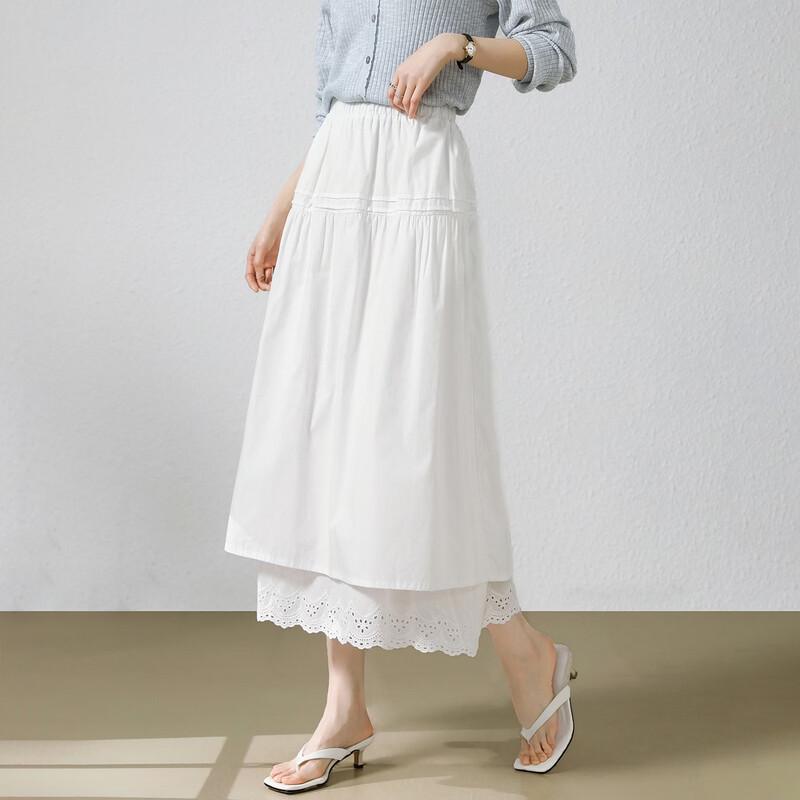 Demana Cotton Poplin Lace Midi A-line Skirt