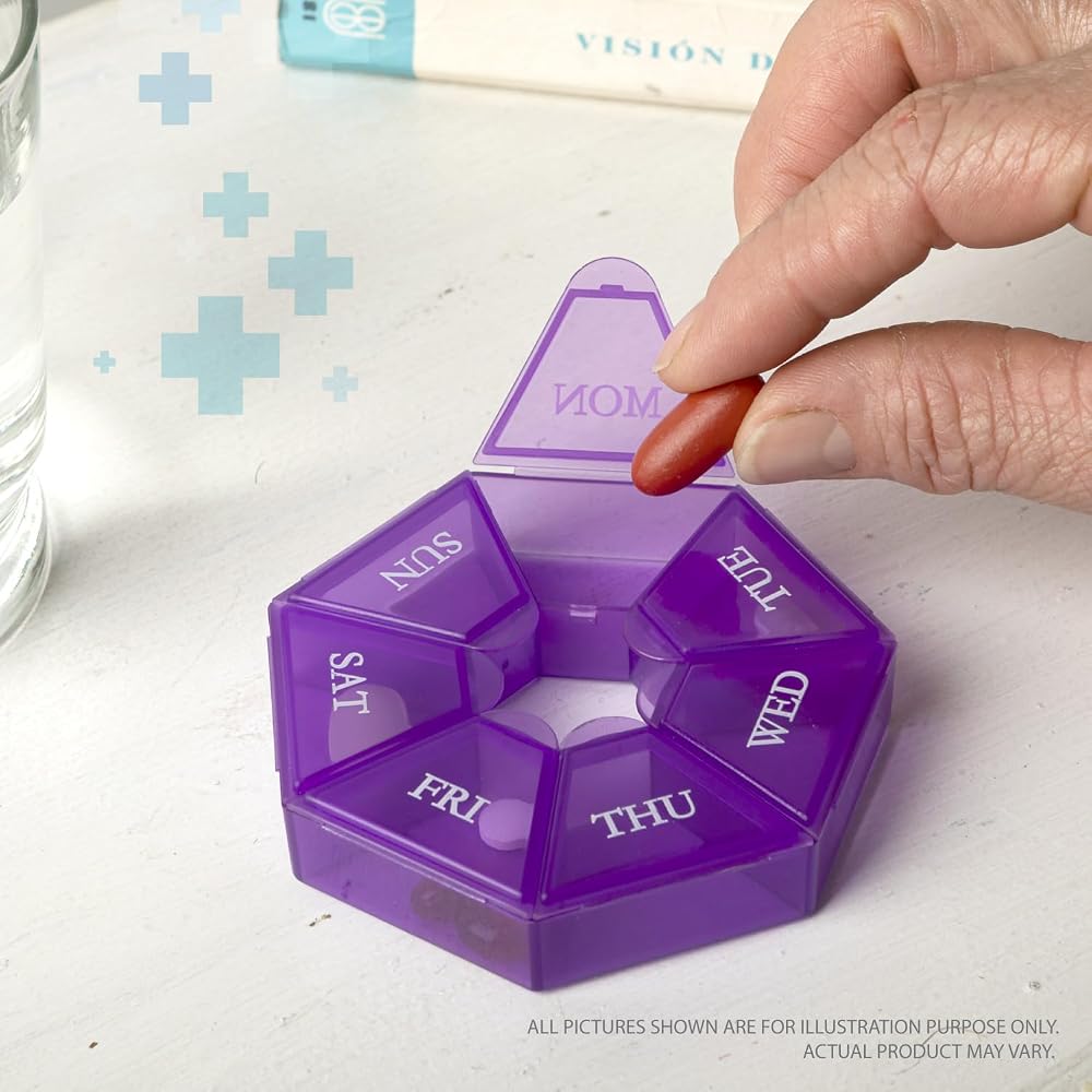 7-Sided Portable Pill Box Weekly Organizer Small Case Medication Vitamin Holder Dispenser 1 Unit