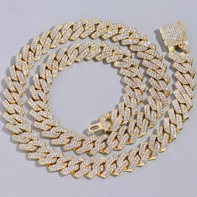 HipHop Mężczyźni Kobiety 14MM Ząbkowana Kostka Kubańska Łańcuch Naszyjnik Bling Lodowa 2 Rzędy Płytki Cyrkoniami Miami Romb Kostka Kubańska Naszyjnik Biżuteria