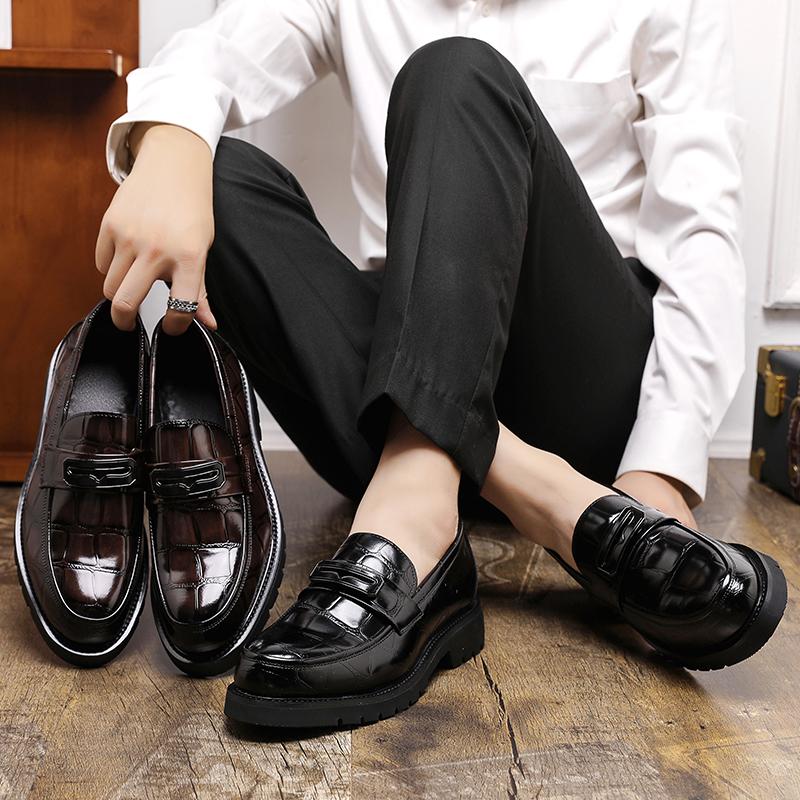 High Quality Men's British-style Thick-soled Leather Loafers Fad Flat Cozy Business Formal Casual Men's Shoes Zapatillas Hombre
