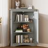 Grey Corner Cabinet for Bathroom – Freestanding 2-Door Triangular Cabinet with 3 Levels, High-Quality MDF Board with Lacquered Surface (61.5 X 80 Cm)