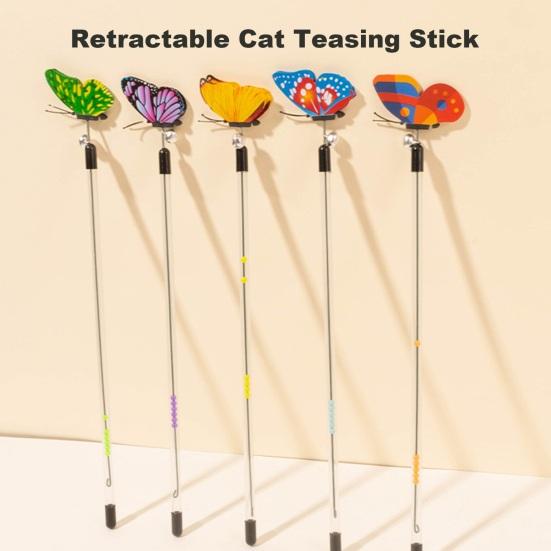 Juguete telescópico con forma de palo para gatos, con cascabel, interactivo y retráctil, con forma de mariposa, divertido juguete para gatos de interior