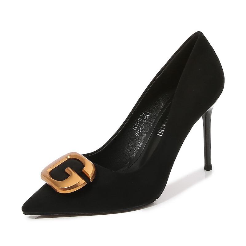 

Темперамент на рабочем месте женские туфли-лодочки с металлической пряжкой на остром высоком каблуке 35