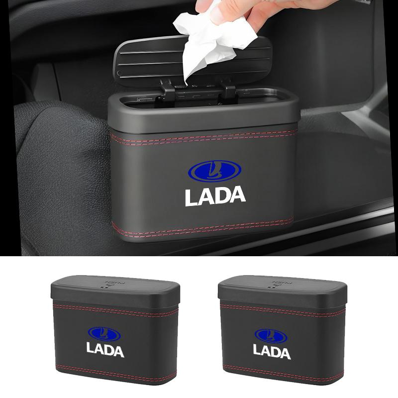 Car Press-Down Storage Box PU Leather Vehicle Trash Can Door Hanging Storage Box For Lada Priora Sedan Sport Kalina Granta Vesta