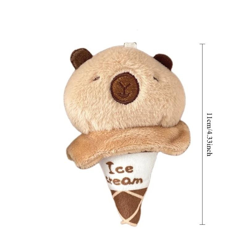 11cm Adorable Cotton Capybara Plush Stuffed Animal Doll Cute Ice Cream Cone Keychain Backpack Charm Party Gift for Kids