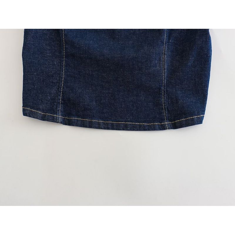 Kaslead Sexy Short Denim Open Back Tops