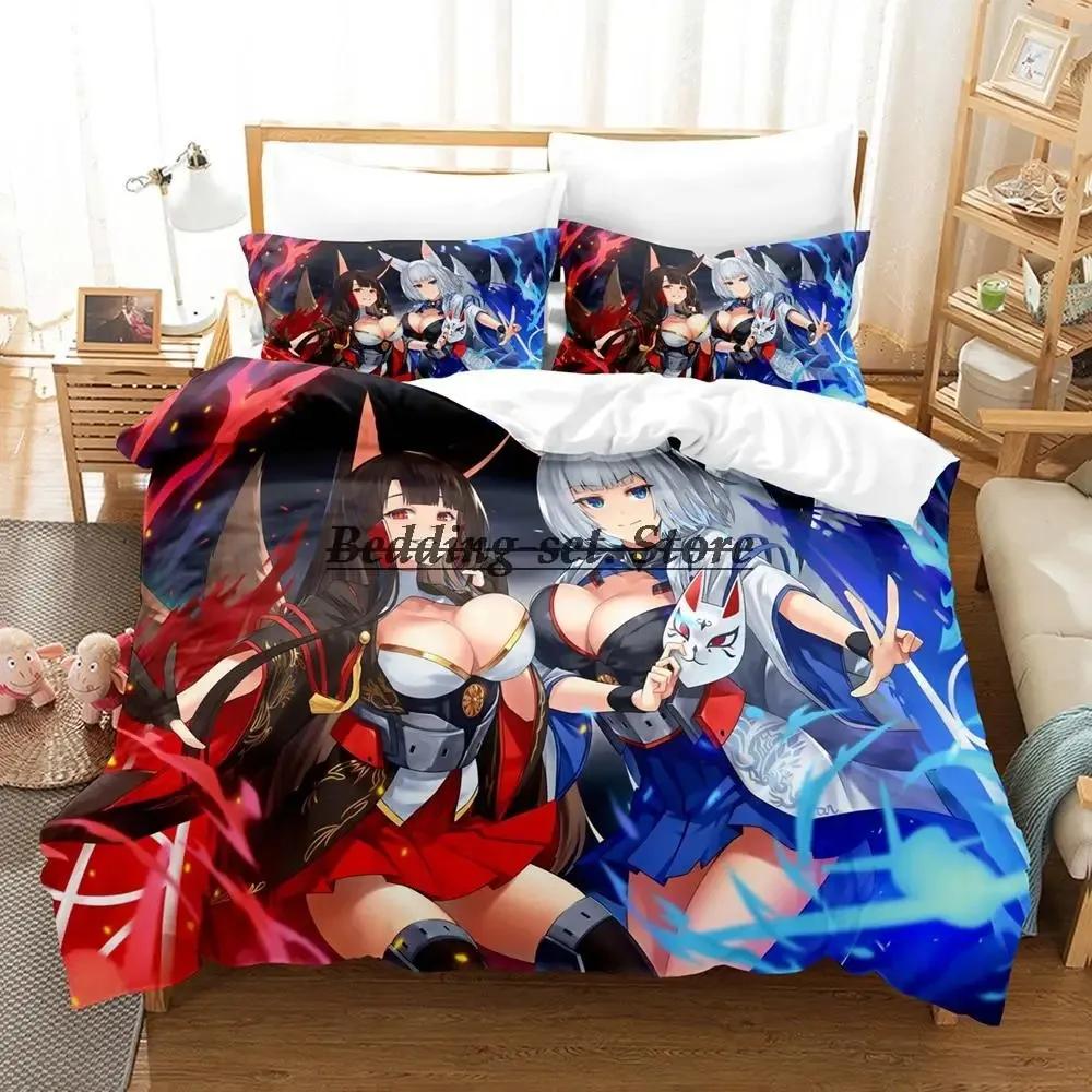 Azur Lane Bettwäsche Set Einzelbett Twin Full Queen King Size Bettset Aldult Kind Schlafzimmer Bettdeckenbezug Sets 3D Druck Anime Bettlaken Set