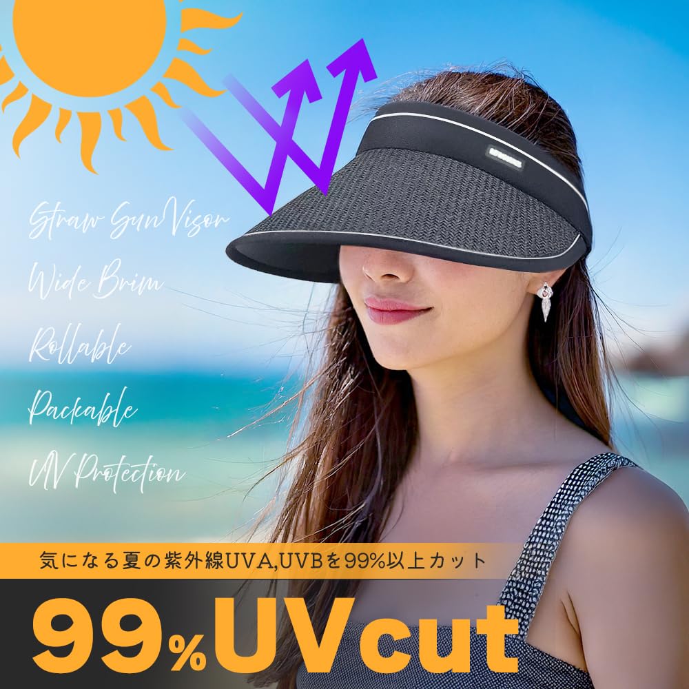 Sun Sun UV Protection General One Size Fits Wide Small Face Cool Arm Cover Included Number [SanDoll] Women's Visor, Straw-like Visor, Women's Hat,