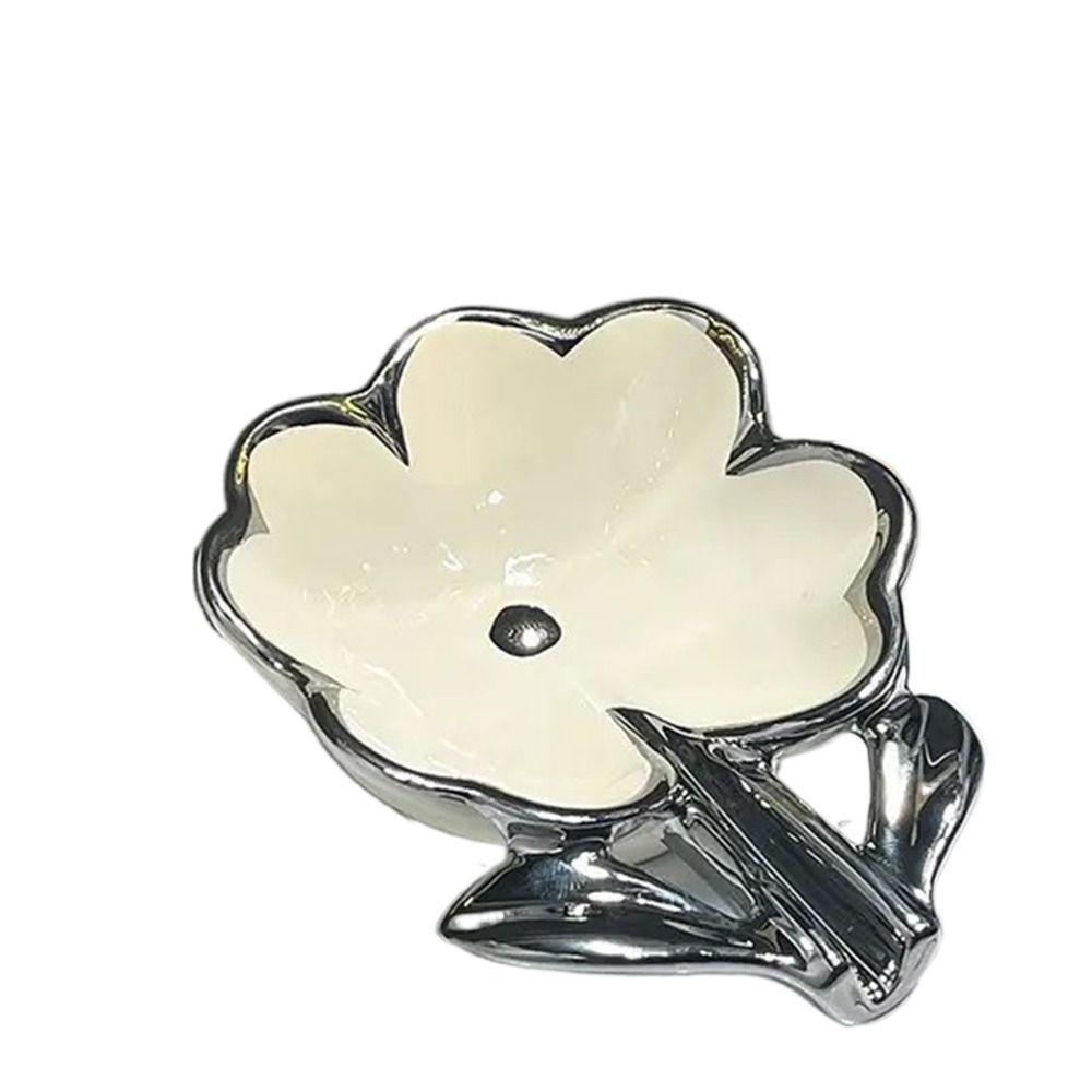 Punch-free Ceramic Soap Rack Self Draining Bathroom Soap Holder Flower Soap Dish Kitchen Style 1