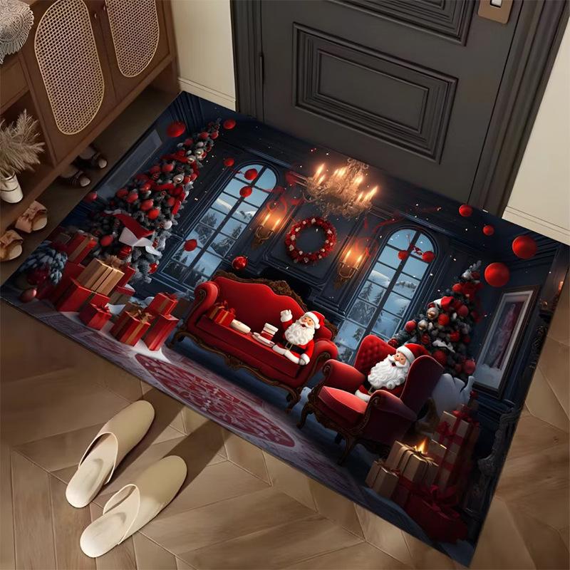 Christmas Style Carpet Soft and Living Room New Year Doormat Dining Room Foyer Room Bedroom Santa Claus Floor Mat Decoration