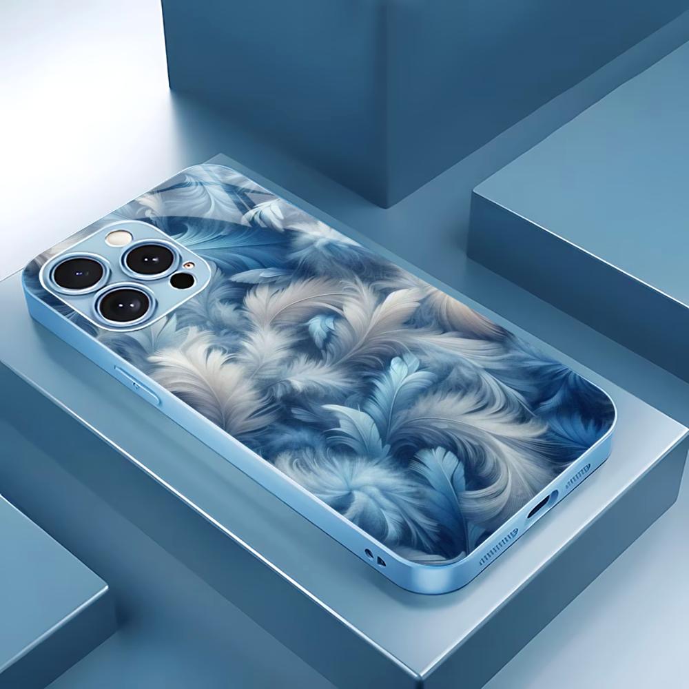 

Feathers новая Хит продаж защитный чехол Чехол для телефона Металлическая краска Стеклянный чехол для телефона для iPhone 17 16 15 14 13 12pm Pro Plus iPhone 17