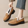 Winter Shoes Women Loafers Warm Plush Non-slip Fashion Brand Ladies Fur Shoes Square Heels 4cm Yellow Big Size 42 DX762