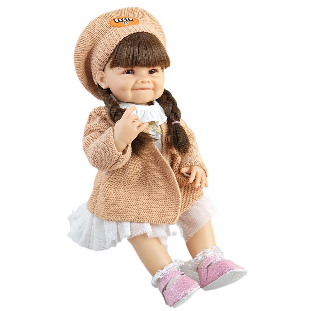 Smiling Reborn Doll 55cm 22inch Full Body Soft Rubber Toy Simulated Vinyl Children's Gift Cute Girl Dress Up Dolls Birthday, Christmas, New Year