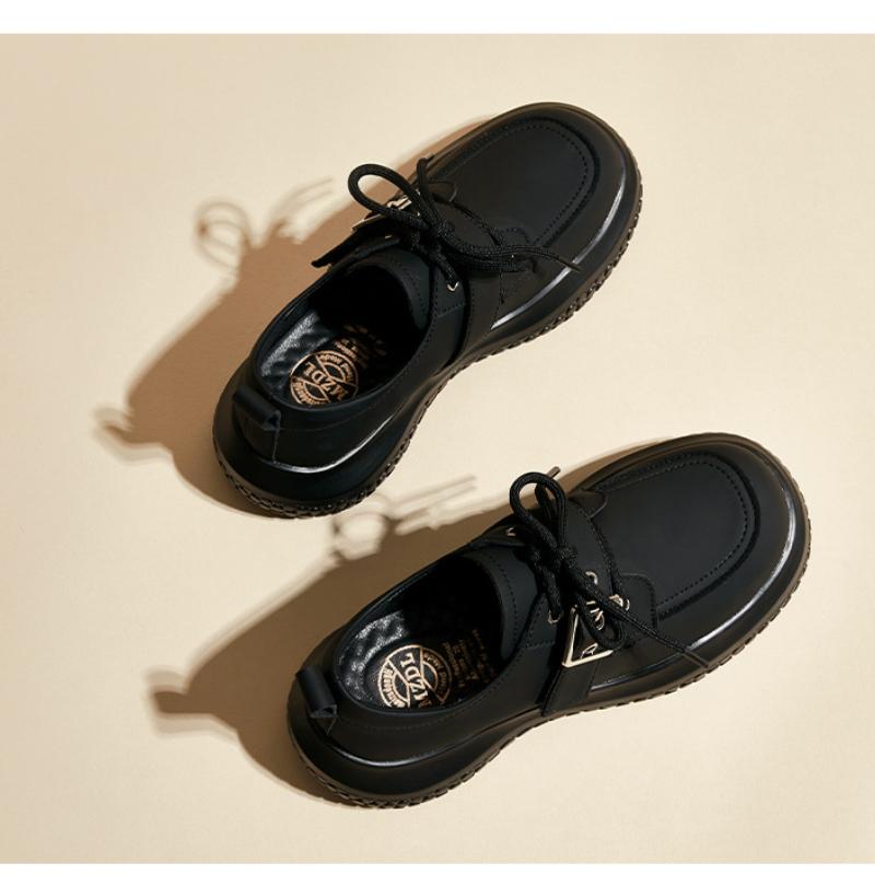 fashion Fashion New Women's Exquisite Leather Small Leather Shoes Women's Thick Bottom Round Toe Casual All-match Small White Shoes