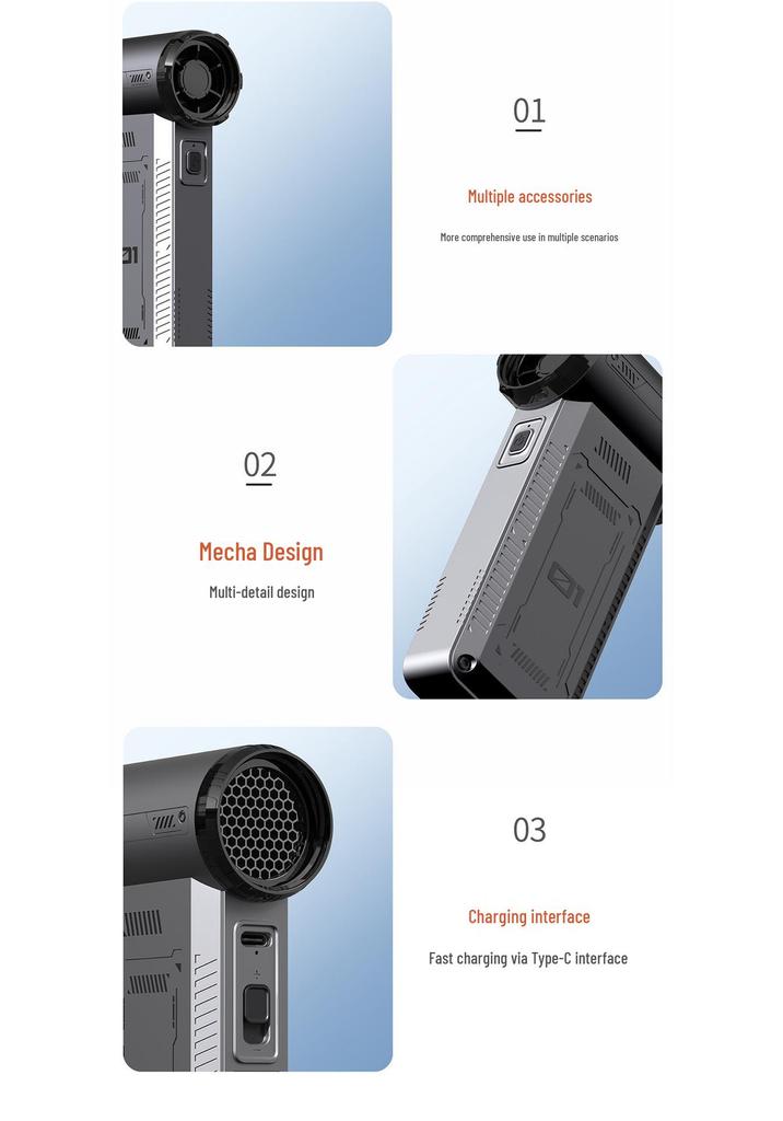 Portable High-Power Turbine Fan: Multi-Purpose Handheld Suction and Blowing Device with High-Speed Airflow for Car and Home Use.