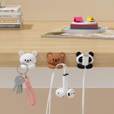 Cute Desktop Cable Organizer With Hooks And Clips For Mouse And Earphone Wires Nail Free Cord Holder For Desk Drawer Storage