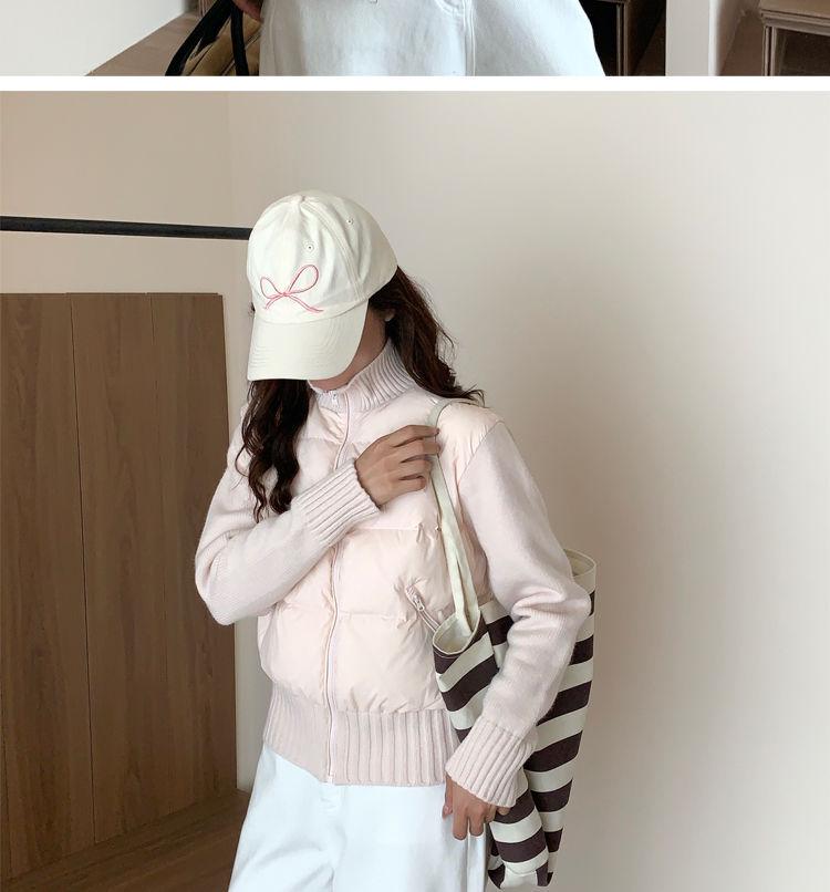 Korean Style Women's Knitted Patchwork Down Vest - Petite Short 90% White Duck Down Outerwear for 2025 Autumn/Winter