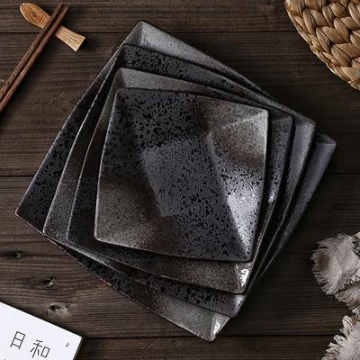 Japanisches Geschirr 6/7/8/9 Zoll Keramikteller schwarzer quadratischer Teller Hotelkeramikteller Speiseteller