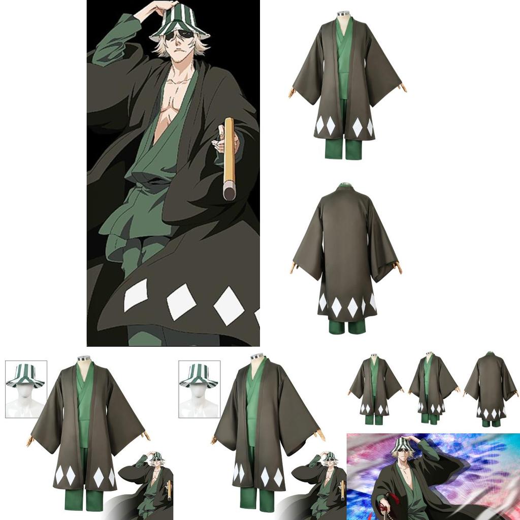 Urahara Kisuke Cosplay Costume Grey And Green Polyester Outfit For Anime Fans