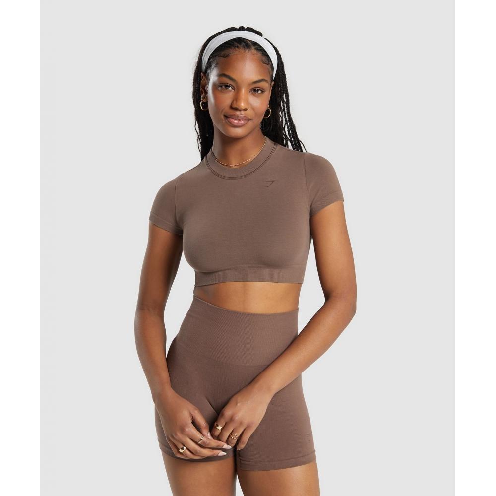 

GYMSHARK Бесшовный хлопковый укороченный топ Soft Brown B8A4W NBZV XXL