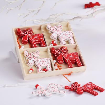 12 Stück Weihnachtsbaumschmuck Holz Elch Anhänger Hängende Ornamente